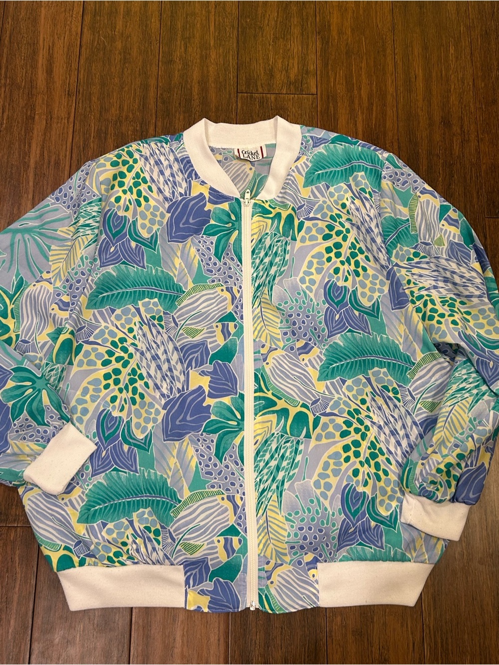 CRICKET LANE Womens Blue White zip Blend Jacket Printed Floral Zip Bomber sz 18